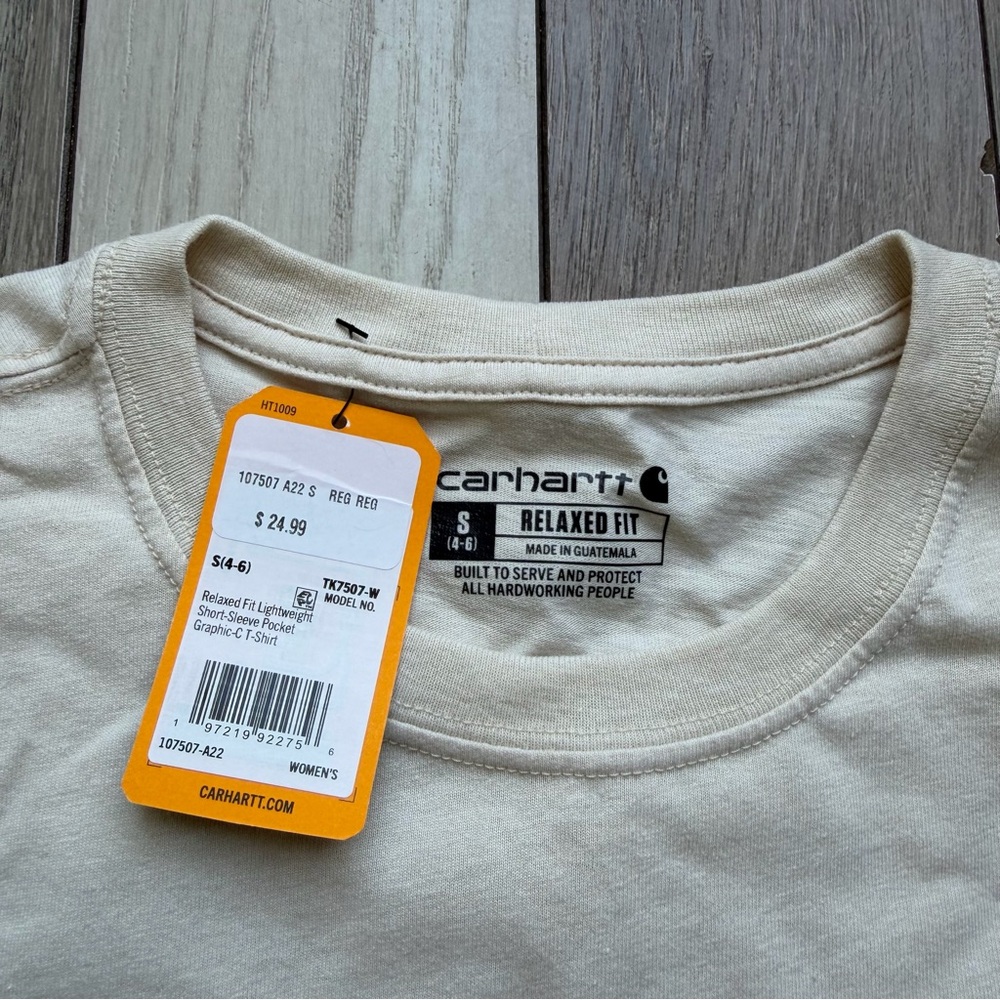 Carhartt Relaxed Fit Pocket T-Shirt Cream Size S NWT - Picture 5 of 6
